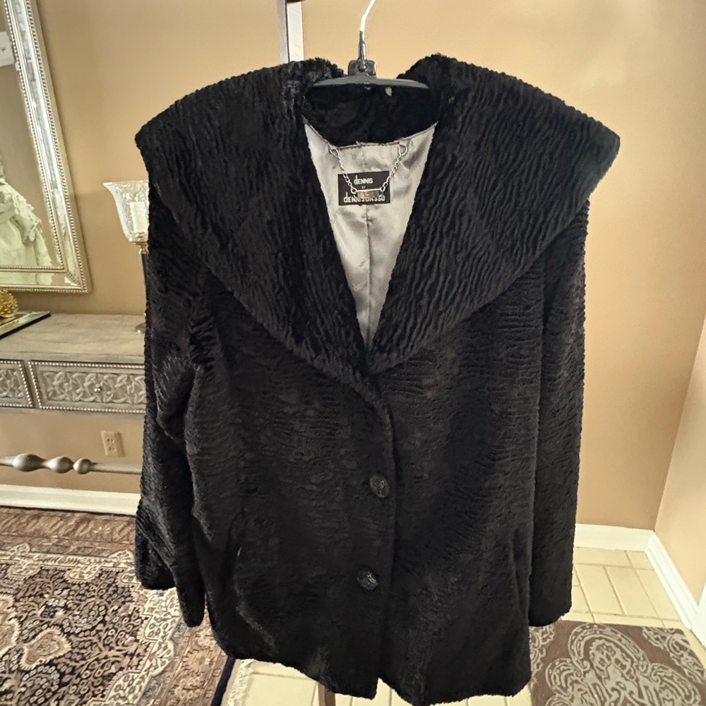 Dennis Basso black faux fur Persian lamb  jacket. ❣️